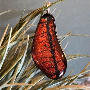 Copper fused glass leaf style pendant